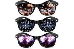Hifot Okulary dyfrakcyjne, pryzmat 3D, tęczowe serce, efekt gwiazdy, z czarnymi ramkami, refrakcyjne okulary dyfrakcyjne, okulary rave, dla kobiet, mężczyzn, na noc, Edm, koncert, przyjęcie, akcesoria
