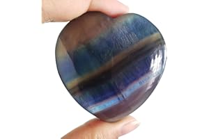 Lovionus89 Naturale Fluorite Cuore Amore Intagliato Palmo Tasca Chakra Energia Cristallo e Pietra di Guarigione,55mm