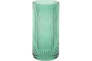 KAYLETIN - Vaso di vetro a coste, vasi di vetro verde per fiori, vasi per mazzi di fiori, vaso a coste moderno per camera da letto, soggiorno, ufficio, mensola, 20CM