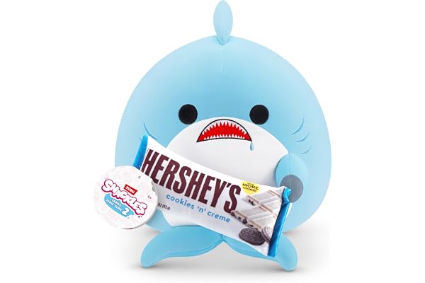 Snackles, Series 2, Shark (Hershey, Cookie n Cream), Plush Toy, Cuddly Squishy Comfort Plush with License Snack Brand Accessory, Medium (35 cm), Brown Box, (Shark)