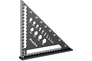 PRECIVA Speed Square with 14 Types of Drill Holes, 7inch Metric Triangle Ruler, Aluminum Alloy Carpenters Tools
