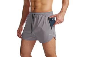 Suwangi Męskie spodenki do biegania 2 w 1 szybkoschnące spodenki treningowe na siłownię trening fitness krótkie z kieszeniami na zamek błyskawiczny