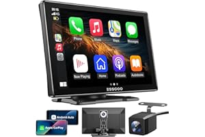 ESSGOO 9" IPS CarPlay Screen for Cars, Wireless A-pple CarPlay & Android Auto, 4K Front Dash Cam, 1080P Rearview Camera, Bluetooth 5.0, FM, Voice Assistant, 64GB TF Card Support, AUX