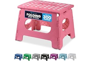 Handy Laundry - Folding Step Stool, Sturdy for Adults, Safe for Kids, Opens Easy with One Flip - Great for Kitchen, Bathroom or Bedroom (Pink - 9 Inch)