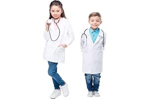 Chrysotex Kids Lab Coat for Kids, Polycotton, Safety Studs, 4-12 Years, Three Pockets, Full Length, White, Chest Hip Pocket, Durable, Boys Girls, Fasteners, School, Real Lab Coat, 200 GSM