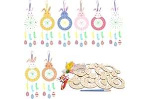 WEDNOK 8 Pack Bunny Dream Catcher Craft Kits for Kids Paint You Own Easter Bunny Dream Catcher for Girls Boys DIY Coloring Craft for Easter Art Activity Project Decoration