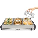 BEPER P101TEM002 Buffet Warmer, Food Warmer, 4 Removable Trays + Hot Plate Base, Adjustable Thermostat and Heat Insulating Ha