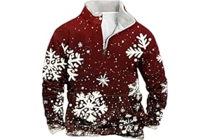 JHEBECNEKS Mens Christmas Jumper 1/4 Zip Ugly Xmas Sweatshirt Novelty Reindeer Snowflakes Printed Jumpers Rude Long Sleeve Fleece Top Funny Festive Holiday Xmas Pullover Fancy Dress Costume for Adults