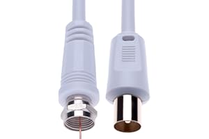 Keple Coaxial Aerial F Connector Male Plug to RF M-Male Cable for Satellite Sat Freesat Sky Virgin BT TV HDTV DVB DVD/Coax Ariel Freeview Lead Television Antenna Cord Broadband – 2 m White