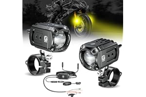 Kewig Motorcycle LED Additional light 60 W Amber/Yellow White Two-Tone Headlights, Fog Lights with Wiring Harness, Off-Road Worklight, Compatible with Jeep, SUV (Black)
