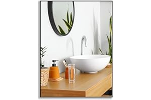 ‎RAMIX Ramix Wall Mirror in Powder-Coated Aluminium Frame Black Loft Rectangular Round Living Room Bedroom Bathroom Dressing Room Hallway (Black, K1 - 80 x 60 cm)