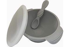 HOUSE OF LUXX 3 Piece Grey Silicone Suction Baby Bowl Feeding Set with Bowl, Lid, Spoon, BPA-Free