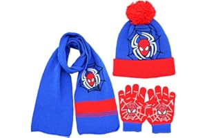 IQEPXTGO Spider-man Cappello a Maglia Avenger Bambini Invernale Sciarpa Guanti Berretto in Maglia Cappello Sciarpe Guanti Set 3pz Cappello Guanti e Sciarpa Sciarpa Beanie Cappello Scaldacollo（B）