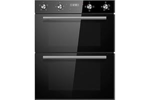 Cookology CDO720BK Built-in Electric Double Fan Oven in Black - Combined 85 Litre Capacity - Integrated Cooker - 6 Cooking Functions - Easy Programmable Timer - Dial Controls & Digital Clock
