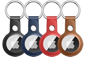 4 Pezzi Meliya Custodia AirTag Portachiavi per Apple Airtag, Pelle Custodia per Airtag Apple con Portachiavi, Pelle Cover Protettiva per Apple AirTag per Tracker per Zaini e Animali Domestici