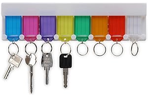 EDM EG Homeware Wall Mounted Hanging Multi Key Rack Holder with Plastic Tags White