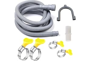 Lonimia Universal Drain Hose Extension Kit for Washer & Dishwasher, Flexible Discharge Hose, 6ft/1.8m, 1 Adapter, 4 Hose Clamps, 1 U-Bend Hose Holder, PP Material