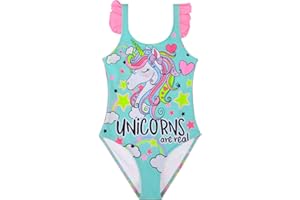POWER FLOWER Costume da Bagno per Ragazze Costume Intero con Volant Costumi da Bagno Unicorno Abbigliamento da Spiaggia per Ragazze 2-14 Anni