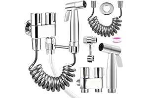 wiipara Edelstahl Bidet Handbrause für Toilette mit Dual-Modus (Jet/Sanft Sprayer), WC Dusche Hand Bidet Set mit Doppelsteuerventil, Schlauch, Wandhalterung für G1/2 Anschluss, Einfache Montage