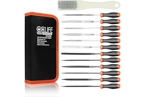 CCLIFE 13-częściowy zestaw pilników metalowych, pilniki igłowe, zestaw 6 diamentowych pilników igłowych i 6 pilników igłowych ze stali węglowej oraz szczotka do czyszczenia