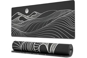Ovenbird – Grand tapis de souris de jeu avec bords surpiqués et dos antidérapant, sous-main pour clavier et souris, 80 x 30 cm, imprimé montagnes minimalistes, noir et blanc