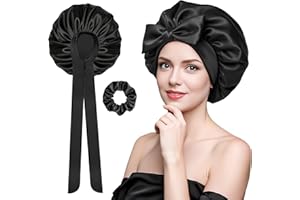 Elalove Seidenhaube zum Schlafen, Satin Haarhaube für Damen, Schwarze große Lockenhaube zum Schlafen, 42 cm Duschhaube für Haarpflege, Bonnet Seide mit weichem Gummizug