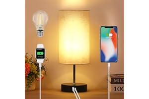 ALANTOP Touch Control Bedside Lamps, Stepless Dimmable Table Lamp with USB A+C Charging Ports, Touch Bedside Lamps Long Press Dimming with Brightness Memory Function for Bedroom, Living Room