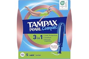 Tampax Compak Pearl, Super, 18 Tampons Avec Applicateur, Flux Moyens à Abondants, Triple Confort avec Applicateur doux, MotionFit, Voile Douceur, Certifié Oeko-Tex