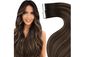‎LAAVOO LaaVoo Tape Extensions Echthaar Braun Ombre Echthaar Tapes Extensions Skin Weft Haarverlängerung Echthaar Tape in Extensions Invisible 50cm Dunkelbraun Balayage Hellbraun 50g 20PCS #2/8/2