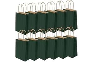 Darbermu 12 PCS Paper Party Bags, Green Gift Bags, Small Paper Party Bags with Twist Handles, Birthday Gift Bag, Paper Bags for Christmas, Wedding, Birthday, Party (150x80x210mm), Dark green