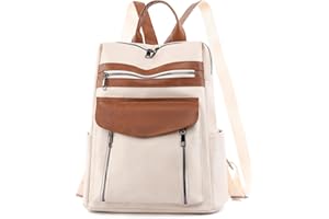 UBAYMAX Womens Beige Leather Backpack, Small Ladies Leather Backpack Rucksack, Fashion Girls Waterproof 13.3 inch Backpack Bag for Woman Daypack Travel Back Pack Purse with Water Bottle Holder