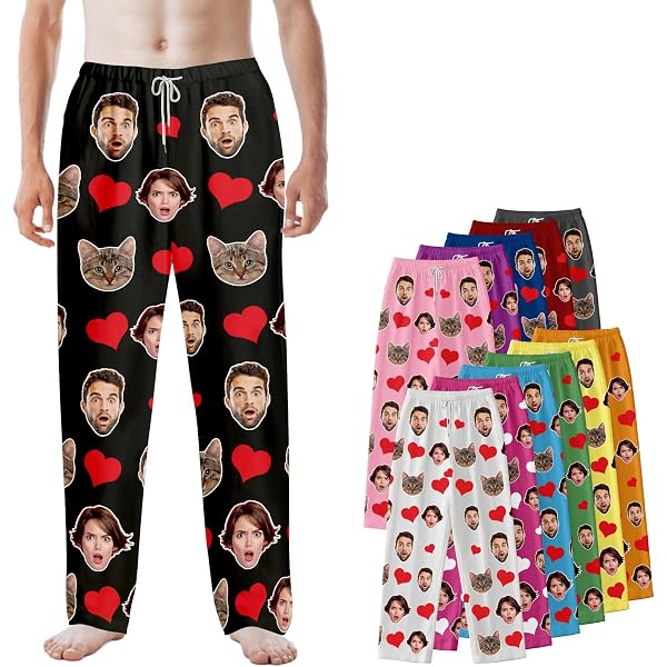 Pyjama Couple Personnalisé Avec Visage - Bas De Pyjama Photo Unique Pour Cadeau D’Amour