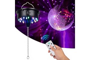 JAVIK Disco Ball Motor Rotating with Light: Mirror Ball Spinner with Remote Adjustable Speed - Battery Operated Rotating Motor 18 RGBW LED Lights for DJ Party Weddings Christmas