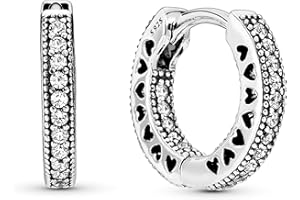 Pandora Signature Women's Sterling Silver Pavé Heart Cubic Zirconia Hoop Earrings