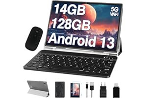 Oangcc Tablette 10 Pouces FHD Android 13 Tablette Tactile, 14Go RAM+128Go ROM/TF 1To, Octa-Core, 2Ghz, 5G WiFi, 8000mAh, 5+8MP, BT 5.0, Certifié GMS, AGPS, Tablette 2 en 1 avec Clavier+Souris - Gris