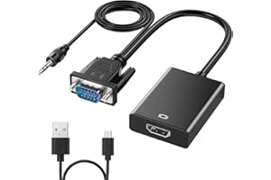 NEUTYPECHIC Adaptateur VGA vers HDMI, VGA Femelle vers HDMI Mâle, Convertisseur 1080p avec Câble Audio, Cable Femelle pour PC, Portable, Tout en Un, Mâle pour Moniteur, TV(25CM)