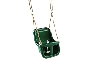 LITTLE DUCK BEAR LTD Little Duck Bear High Back Baby Swing Seat With 3-Attachment Point T-Bar For Children's Swing Frames, Child Swing Seat With Safety Feature And Safety Belt - Dark Green.