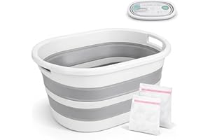 ForenTex Cesta Ropa Sucia Plegable 36L con 2 Bolsas de Lavado, Cesto Ropa Sucia Plástico TPR+PP Resistente, Barreño Colada Plegable Ahorra Espacio para Baño, Lavandería y Dormitorio, Gris y Blanco