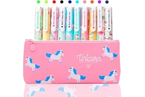 TOYESS Unicorno Astuccio con 10 colori Penna Gel Regalo per Bambini Ragazze Età 3 4 5 6 7 8 9 10 Anni Giocattoli Fenicottero Carino Set di penne Gel Penna per Ragazze Regalo di Compleanno, Rosa