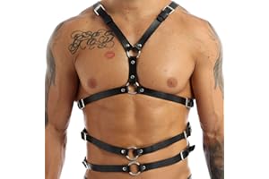 Aislor Arnés de Pecho Cuero Hombre Sexy Punk Harness Cinturón Tirantes de Charol Sexy Cuerpo Músculo Mirada Mojada Clubwear Disfraz de Fiesta Noche