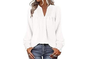 CHICZONE Women's Long Sleeve Chiffon Blouses Crew Neck Lace Hem Tunic Tops for Leggings Casual T-Shirts