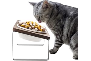 GUUSII HOME Stacja do karmienia kotów Podwyższona miska dla kota Ergonomiczna miska dla kota Podwyższona miska ceramiczna Miska dla kota Podwyższona miska dla kota Drewno (Brązowy)
