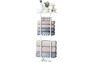 HapiRm Towel Rack Wall Mounted-3 Tier Bathroom Towel Storage with Storage Basket，Stainless Steel Bathroom Towel Holder with 6 Hooks & Shelf, wall rack for Bathroom Storage & Organisation