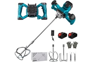 WINGFLY Cement Mixer Compatible with Makita 18V Battery, 3200W Portable Paint Mortar Mixer with 2 Battery, 6 Speed, Max 680 RPM, Electric Concrete Stirrer for Mixing Fodder Mortar Paint Glue Putty