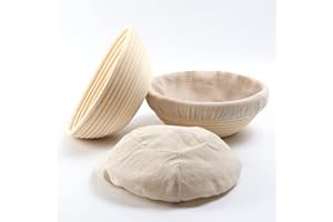 SUREBUY Cesta de fermentación de pan, 2 piezas, de ratán natural, para masa de pan de 23 x 8 cm redonda