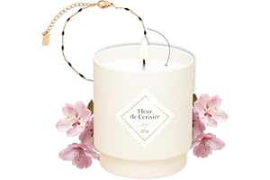 MY JOLIE CANDLE - Bougie Parfumée Fleur de Cerisier - Bijou Surprise Bracelet Or Noir - Cadeau Femme Maman - Cire Végétale - Parfum Français - Mèche Coton