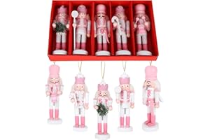 Jodsen 5 Stücke Rosa Nussknacker Soldat,13 cm Weihnachten Nussknacker Ornament, Weihnachts Holz Soldat Nussknacker Puppe,Holz-Nussknacker-Soldaten-Set für Weihnachtsbaum Hängedekoration