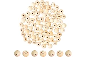 DECORDWELL 100 Stück Holzperlen mit Gesicht Engel, 12mm Natur Smile Holzperlen, Runde Perlen mit Gesicht, Lächelnde Gesicht Holzperlen mit Loch, Holzperlen Natur Set für DIY Handgefertigte (12mm x 100Stück)
