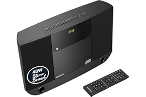 MAJORITY Wall Mountable CD Player with Bluetooth | Compact 40W Hi-Fi Stereo System | FM Radio, 20 Presets, & Custom EQ Settings | AUX Input | MP3 Playback | Remote Control | OAKCASTLE HIFI100