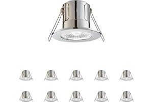 NATIONAL LIGHTING Fire Rated Downlights, Chrome Slimline Bathroom/Shower IP65 Waterproof Ceiling Lights, LED Cool White 4000K, 4W 500 Lumens, 60 Degree Beam Angle, Long-Life 30,000 Hours - Pack of 10